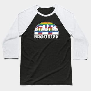 Brooklyn Bridge Pride Rainbow Skyline Vintage Logo Baseball T-Shirt